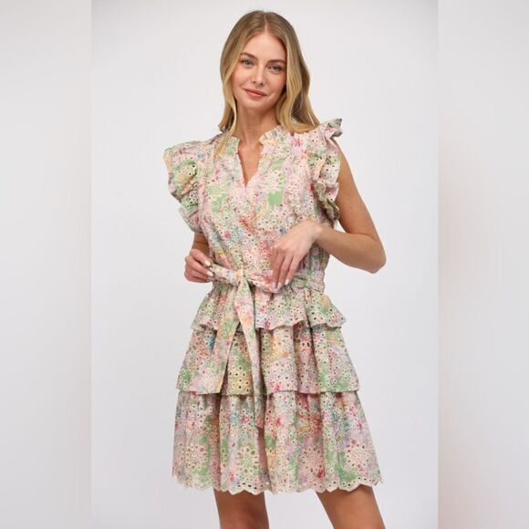 031. EYELET TIERED DRESS - Picture 1 of 10